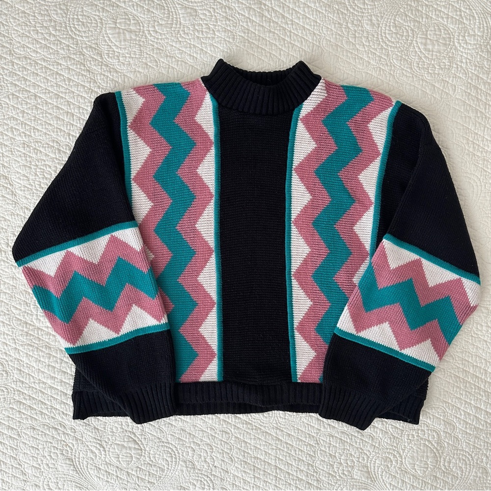 Private Eyes Vintage 80s Acrylic Adele Knit Mock Neck Sweater Made in USA